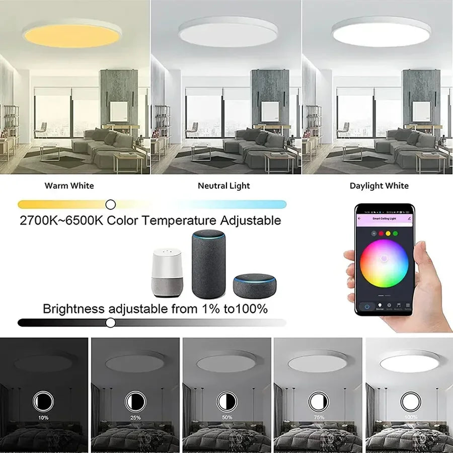 Tuya Smart WiFi LED Ceiling Light 220V APP Connection Wireless Switch Voice Control Comfortable Home Room Bathroom Lighting
