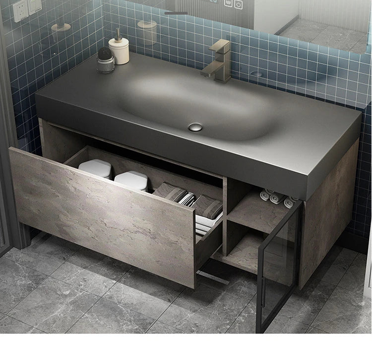 Modern Bathroom Cabinet Smart Mirror Cabinet Rock Integrated Washbasin Bathroom Vanity Cabinets with Sink Bathroom Furniture