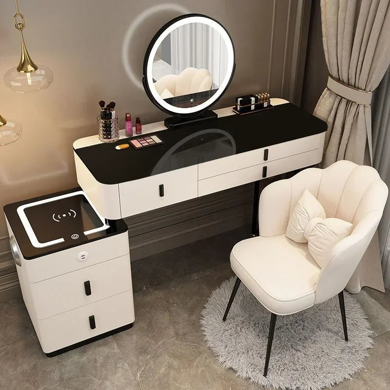 #Smart Bedroom Furniture Modern Simple Multi-functional Solid Wood Dressing Makeup Vanity Table With Wireless Charging