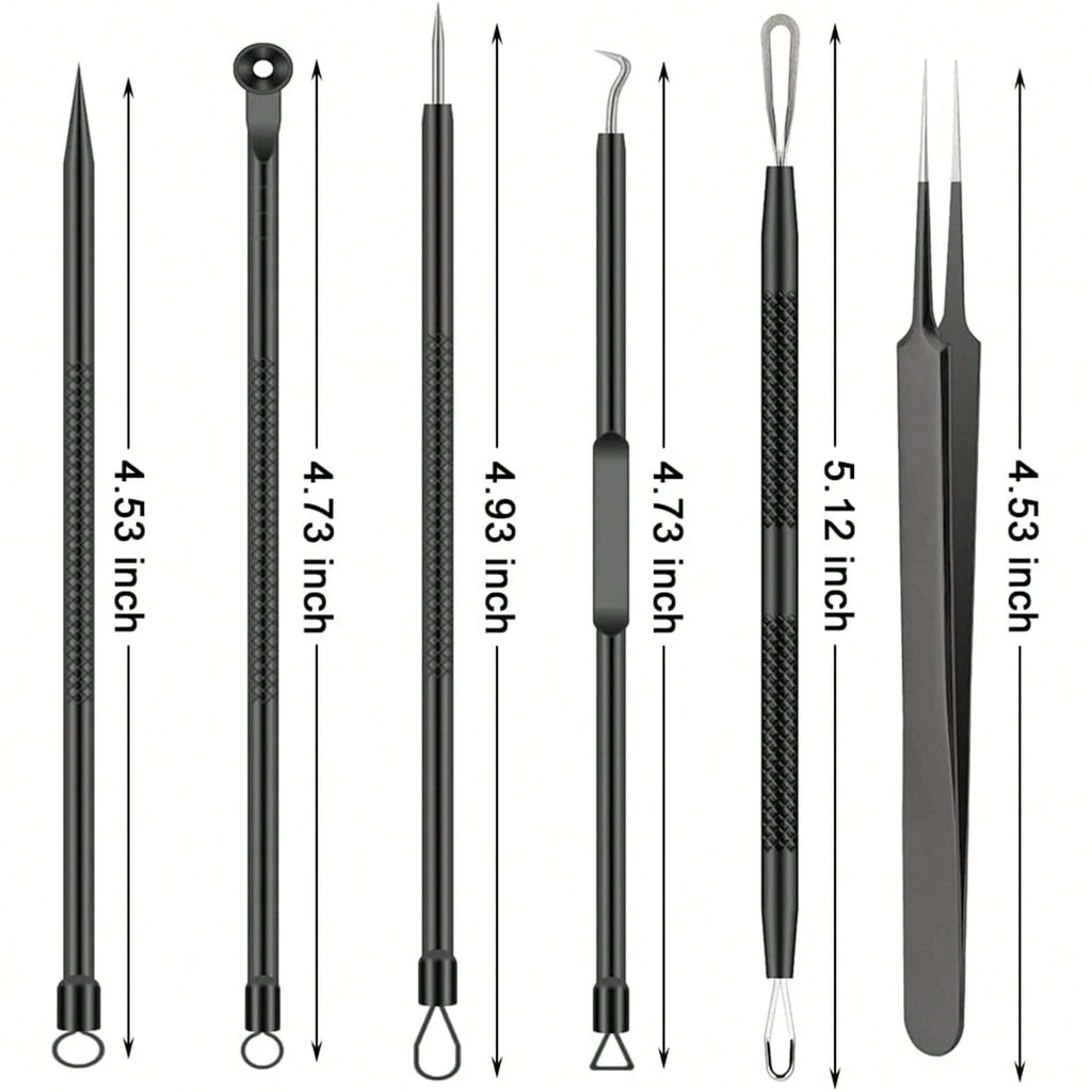 6-Piece Acne Tool Set Blackhead Extractor Facial Care - Facial Acne Removal Tweezers and Needle Stainless Steel Care Tools