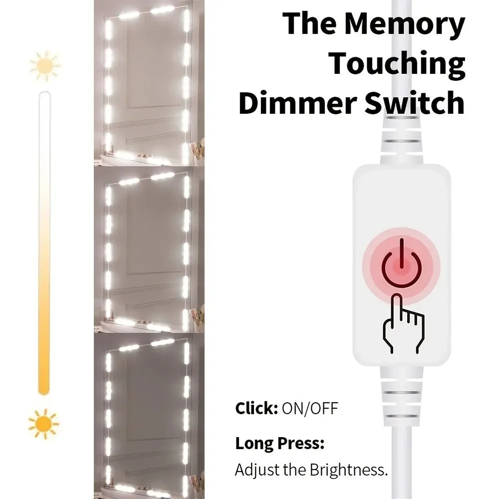 Led Vanity Mirror Lights Kit Vanity Make Up Light Dressing Table Strip Light Touch Control Dimmable Waterproof Mirror Front Lamp