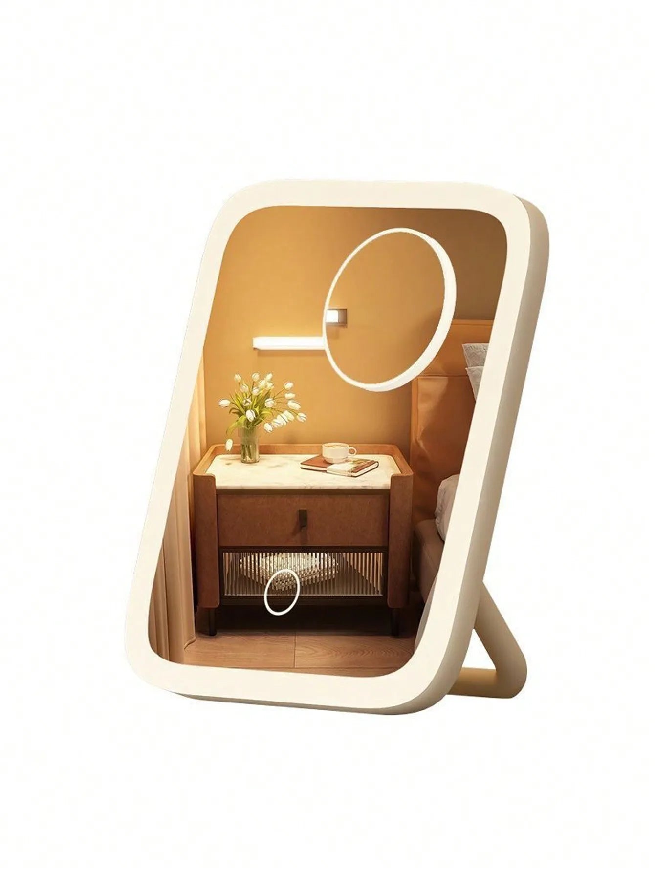 LED Makeup Mirror, 3-Color Light, 360° Rotatable, Touch Control, USB Powered, Tabletop Vanity Mirror for Bedroom Bathroom Travel