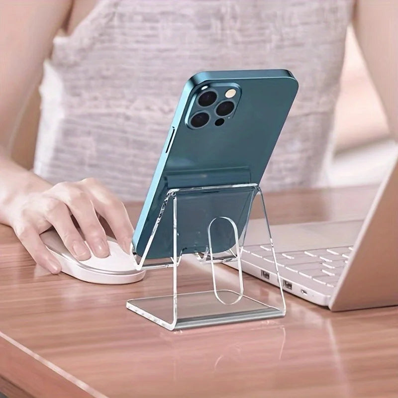 1pc Acrylic Phone Holder, Transparent Phone Holder, All Smartphones, Desk, Office Supplies, Accessories