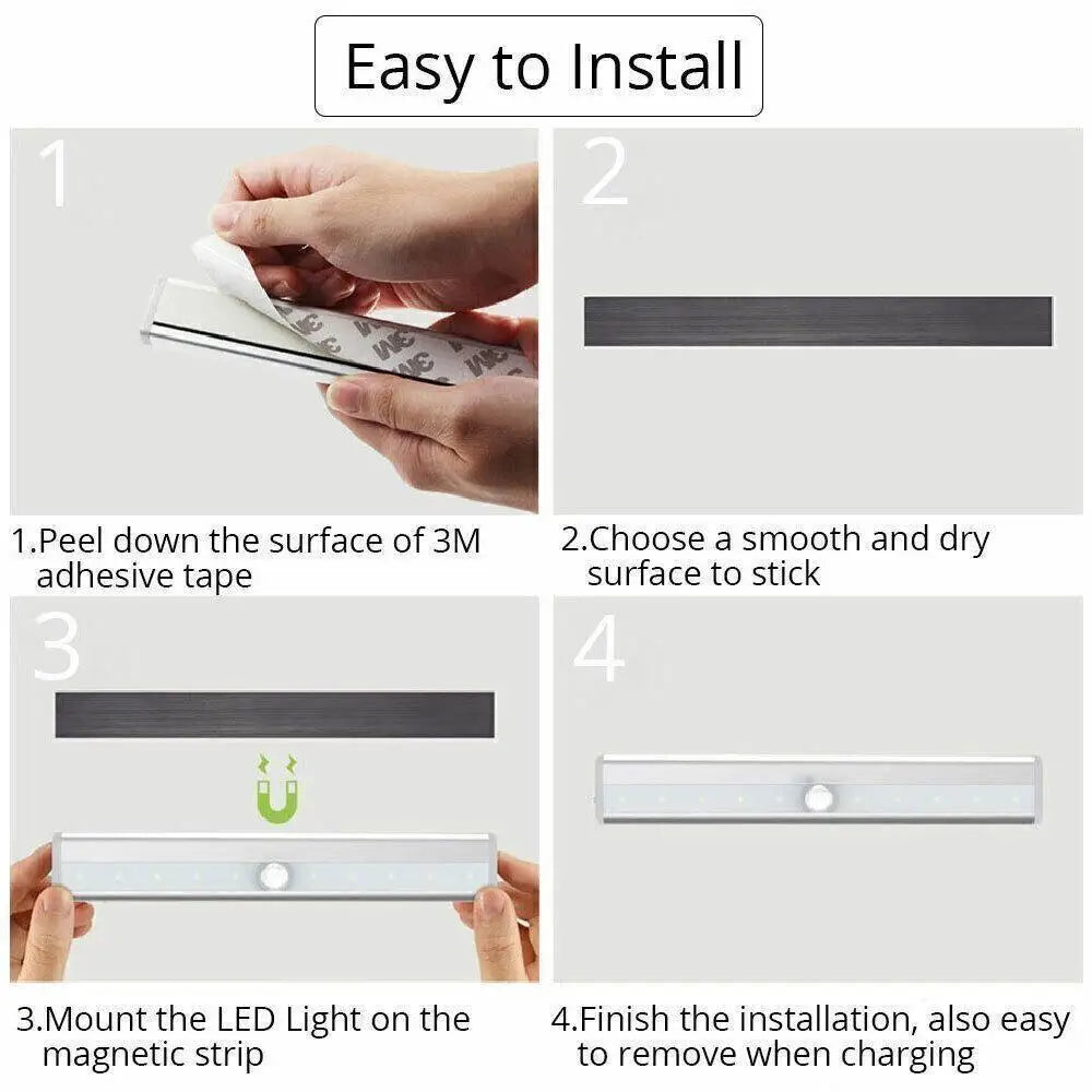 Motion Sensor LED Night Light Wireless Under Cabinet Lamp PIR Smart Closet Light for Kitchen Wardrobe Stairs Bedroom