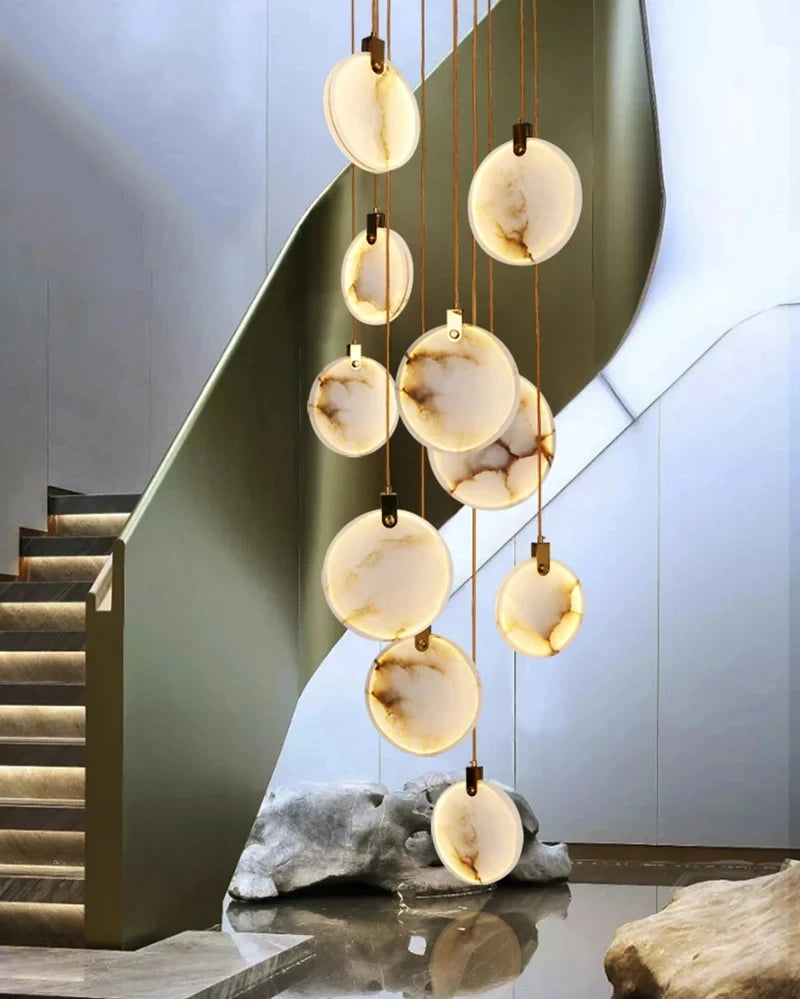 Modern Decorative Lighting Attic Lobby LED Chandelier Luxury Living Room Staircase Marble Pendant Light Villa Ceiling Chandelier