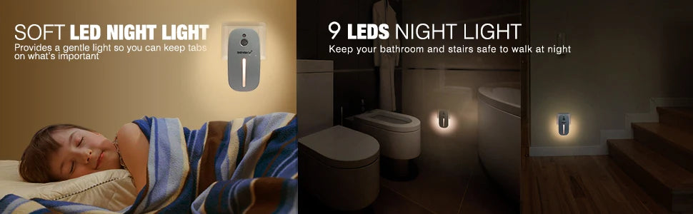 Sensky Motion Sensor LED Night Light Eye Friendly Front Low Light and Bright Back Light Design Night Lights for Bathroom Hallway