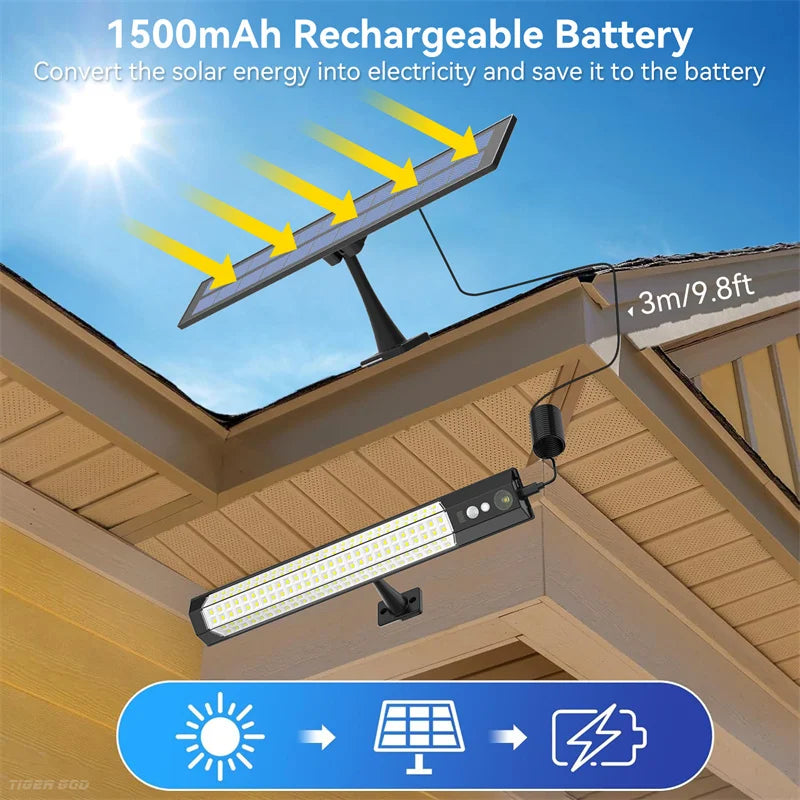 Solar Lights Outdoor Motion Sensor 158LED Flood Lights with Remote Control IP65 Dusk to Dawn Security Spot Lamp For Garden Fence