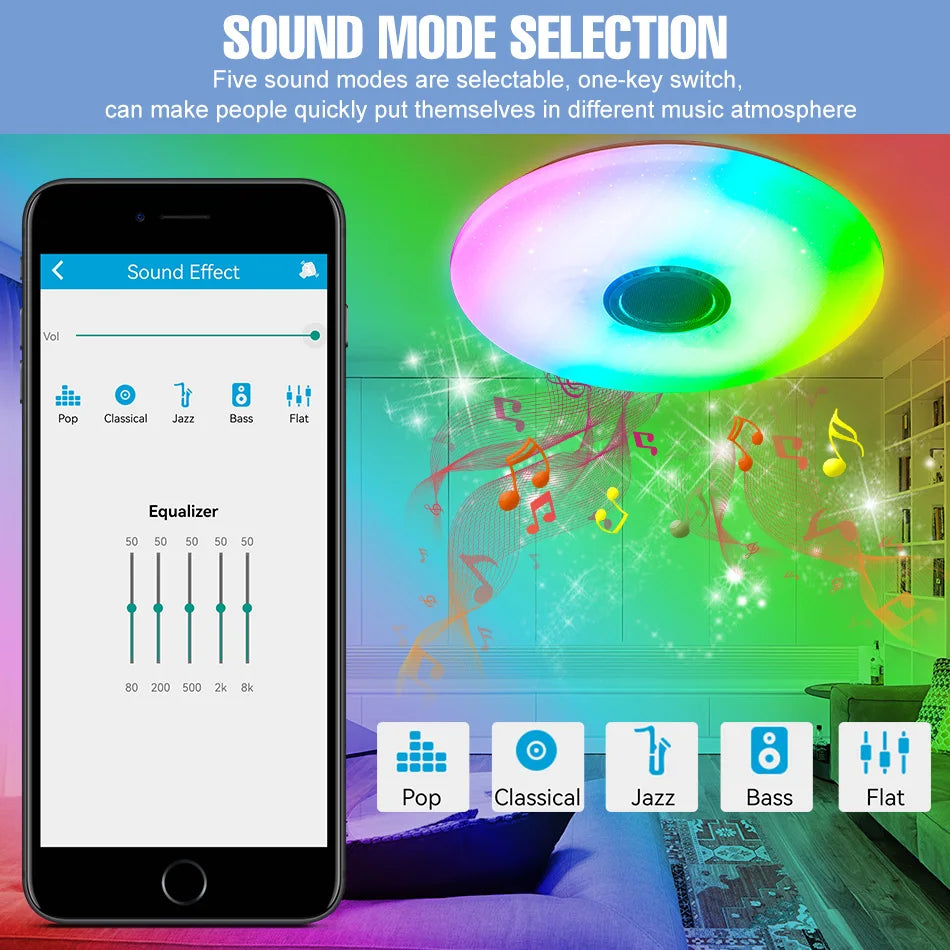 100W RGB Smart Lamp LED Ceiling Lights With Speakers Bluetooth Connection APP Remote Control For Home Bedroom Decoration Party