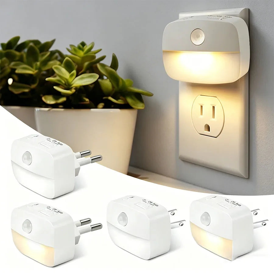 Motion Sensor LED Night Light EU US Plug in Socket Wall Lamp 3 Modes Wireless Night Lamp For Bedroom Hallway Stairs Kitchen Ligh