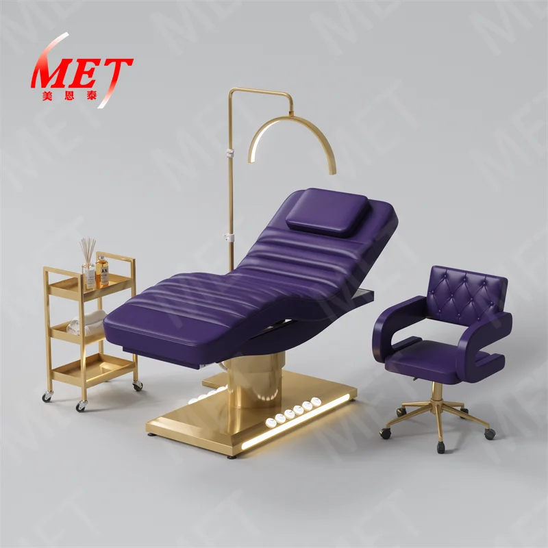 Beauty Bed Modern Beauty Salon Eyelash Bed Gold Stainless Steel Base Facial Massage Bed
