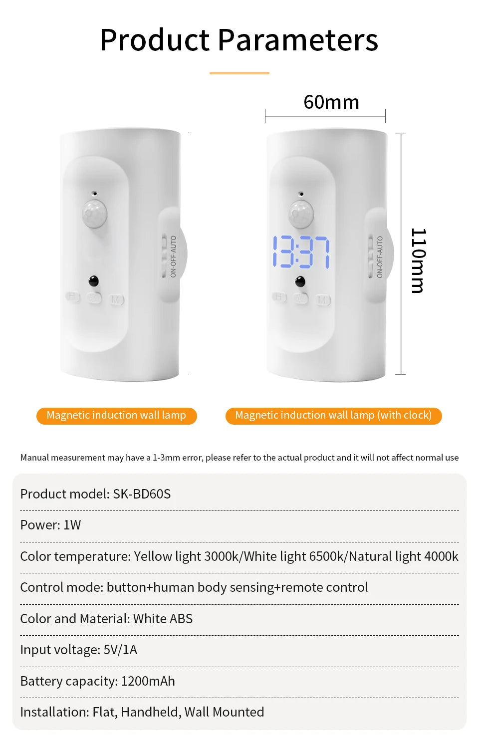 Motion Sensor LED Wall Light 3 Colors Wireless Magnetic Double Head Spotlight For Bedroom Living Room Closet Stairs Lighting