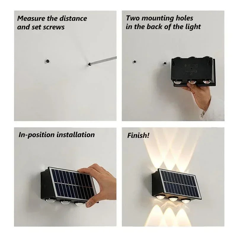 Solar LED Wall Lamp Outdoor Waterproof Porch Lights Upper Lower Spotlight Solar Powered Streetlight for Balcony Courtyard Garden