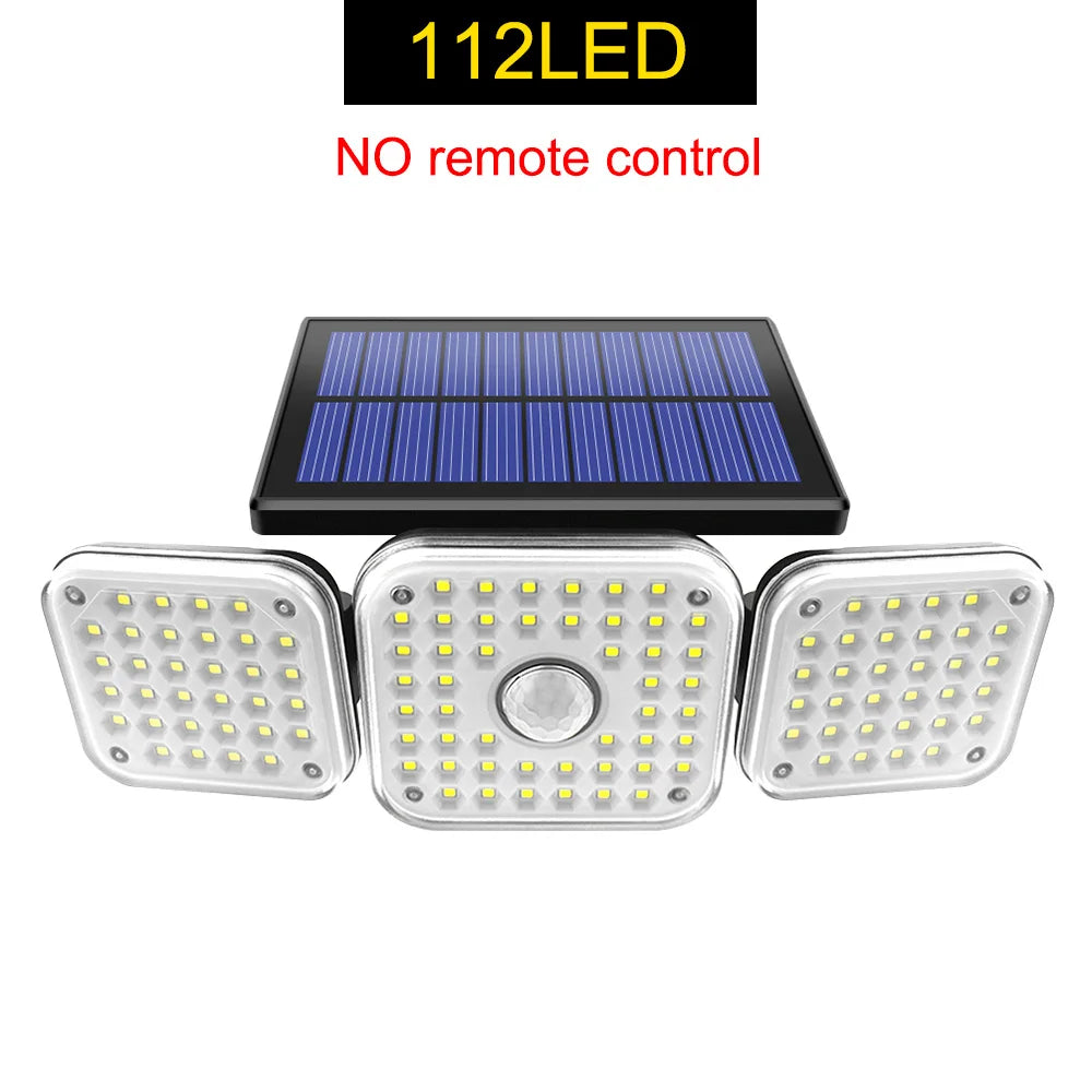 Solar Lights Outdoor 182/112 LED Wall Lamp with Adjustable Heads Security LED Flood Light IP65 Waterproof with 3 Working Modes