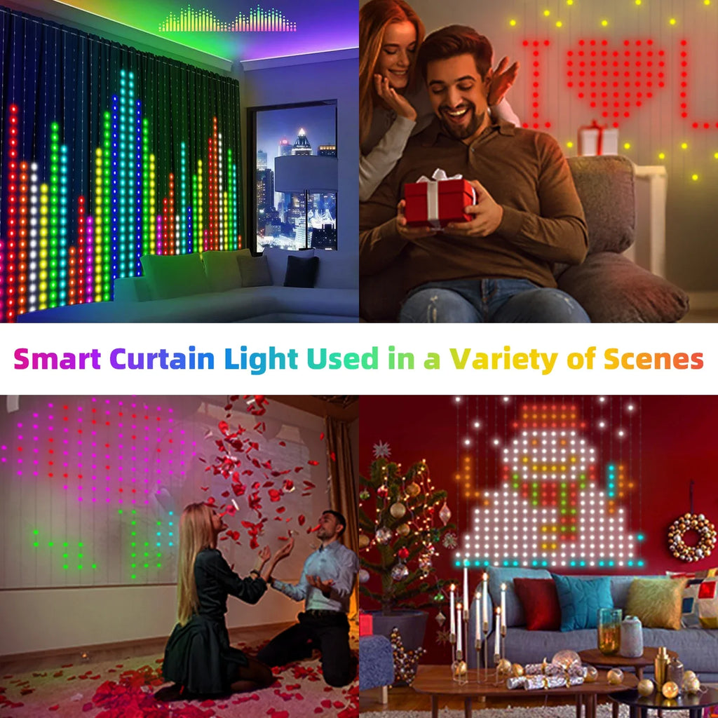 Smart LED Curtain Light APP Control RGB Dimmable DIY Pattern Music Ambient Lighting For Home Holiday Party Christmas Decoration