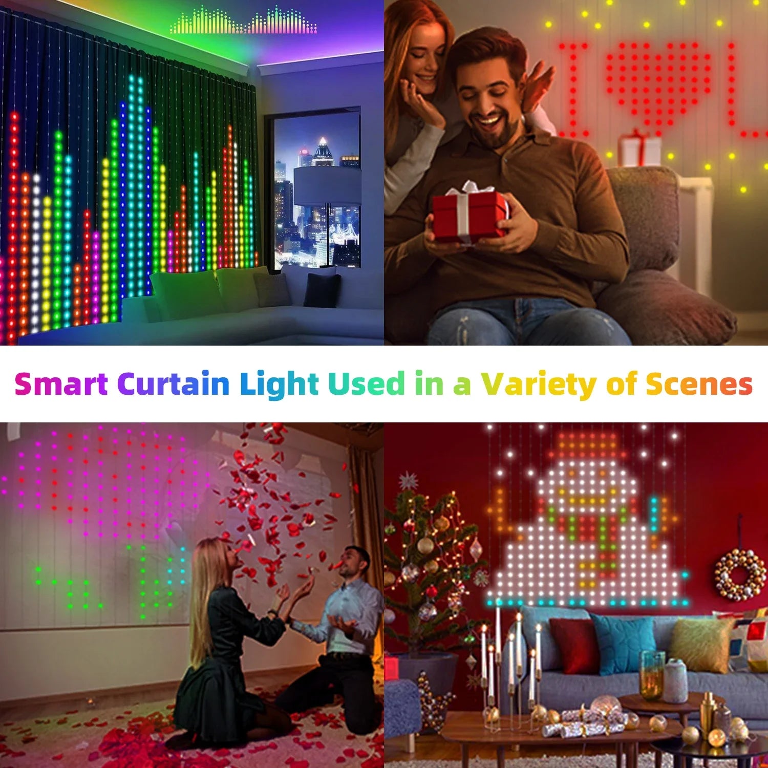 Smart LED Curtain Light APP Control RGB Dimmable DIY Pattern Music Ambient Lighting For Home Holiday Party Christmas Decoration