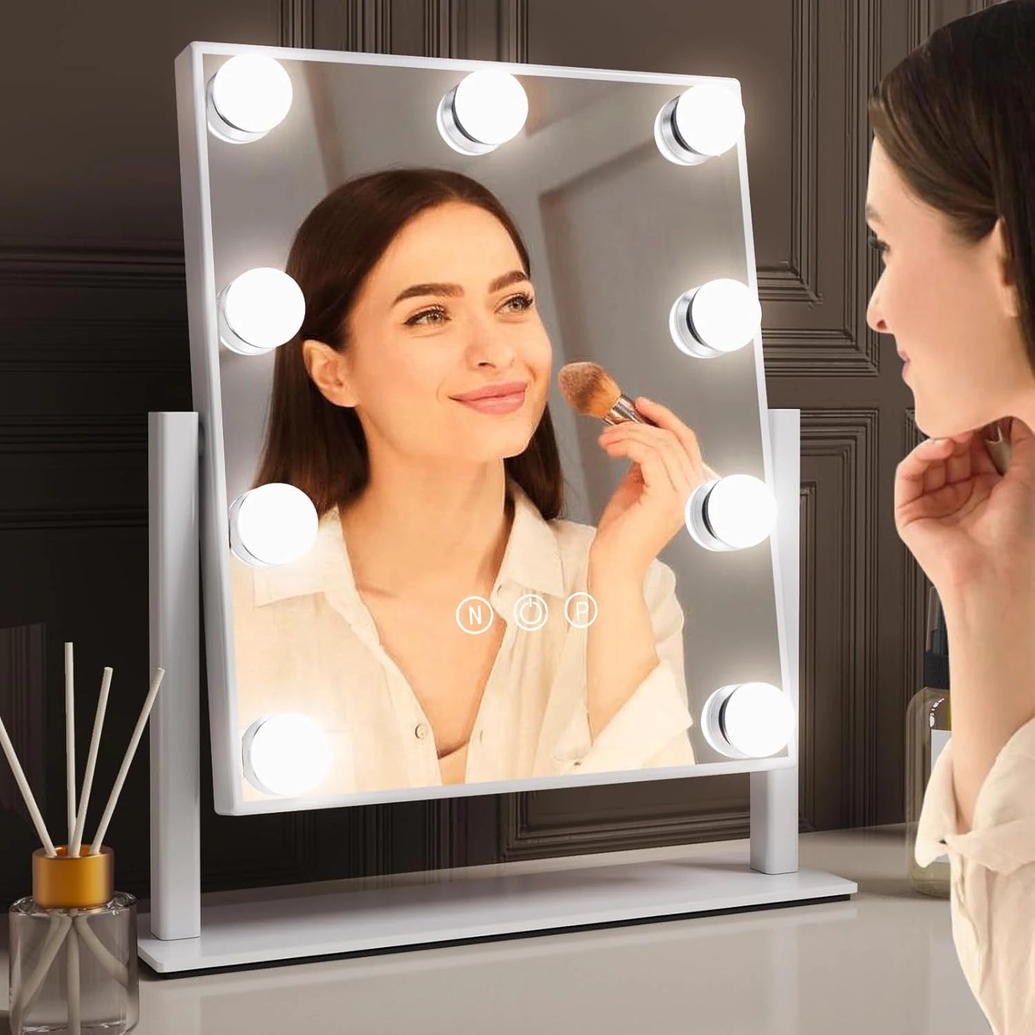 Hollywood-style Vanity Mirror with 9 LED Bulbs 3 Color Lighting Options 360° Rotation Perfect for Dressing Rooms and Bedrooms