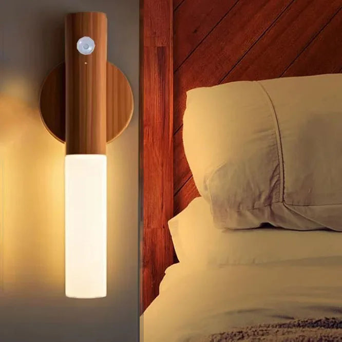 Motion Sensor Night Light USB Rechargeable Magnetic LED Wall Light for Indoor Wooden Wall Lamp Wardrobe Light Corridor Stairs