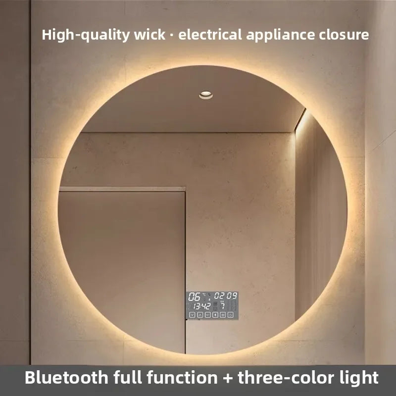 Mirror Round Mirror Wall-mounted Smart Bathroom Mirror LED Touch Screen High Definition Anti-fog Luminous Wall-mounted