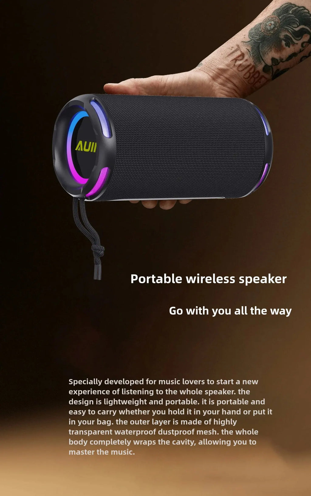 [Upgraded]Portable Bluetooth Speaker, 50W Loud Stereo Sound, IPX7 Waterproof, 10H Playtime, RGB Lights,Perfect for Party/Outdoor