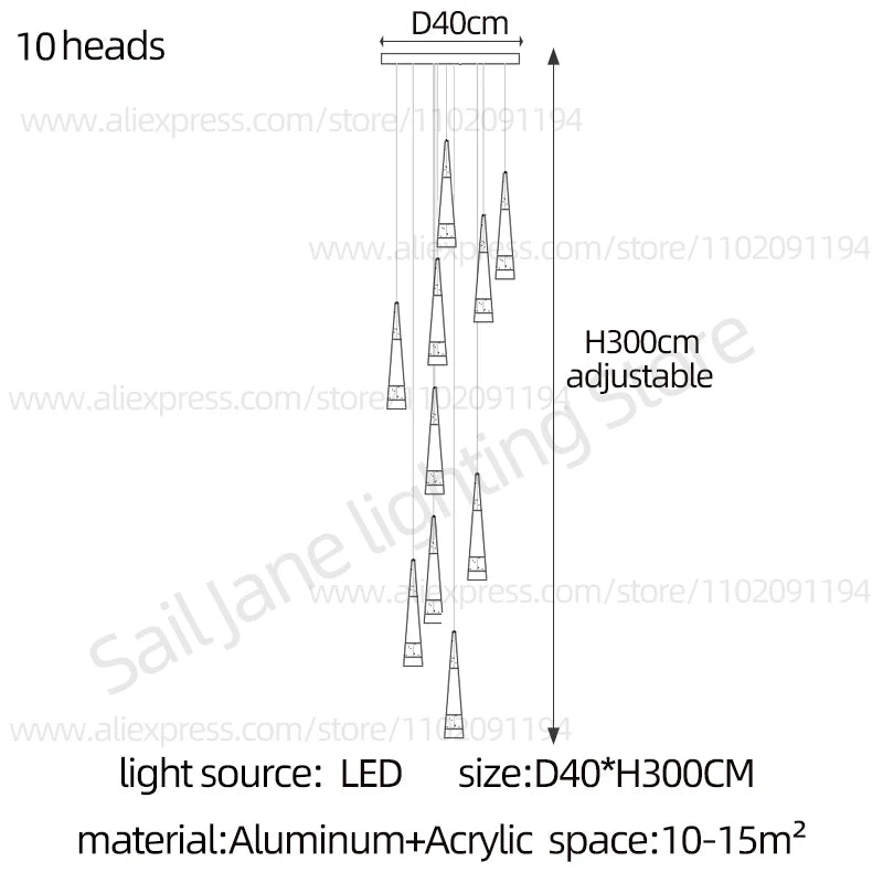 LED Attic Chandelier Villa Indoor Lighting Ceiling Pendant Modern Living Room Decorative Lamp Nordic Glossy Staircase Chandelier