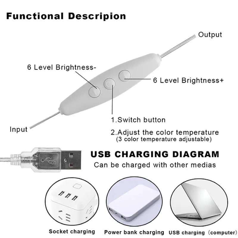 Makeup Mirror LED Light Bulbs Vanity Lights USB Charging Bathroom Dressing Table Lighting Dimmable LED Vanity Mirror Light