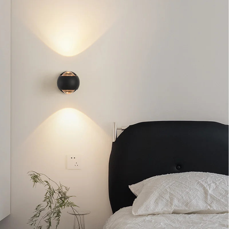 Indoor Home Decoration Sconce Light Metal Body Acrylic Lampshade Up Down Wall Lamp Modern Bedroom Reading Rotatable Spot Lustres