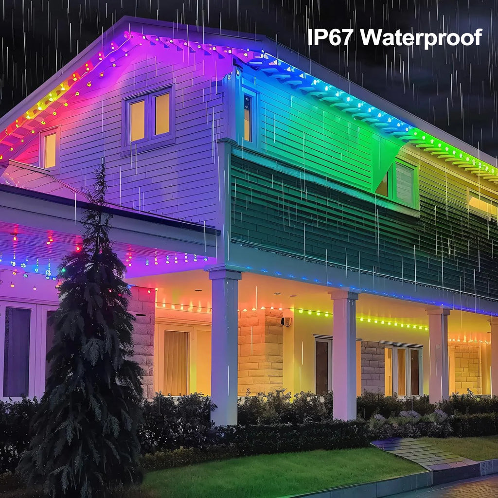 60M Smart RGB Eave Lights App & Remote IP67 Permanent Outdoor LED String Lights Home New Year Christmas Birthday DIY Lighting