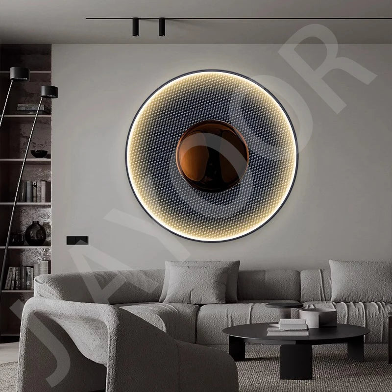 Indoor Modern Minimalist Designer LED Lamp Porch Bedroom Bedside Lighting Decoration Round Background Creative UFO Wall Sconces