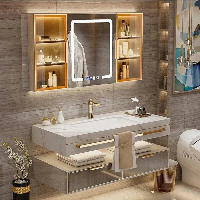 Modern Slate Bathroom Cabinet with Double Washbasin Smart Mirror Ceramic Bathroom Vanity Cabinets Under Sink Bathroom Furniture