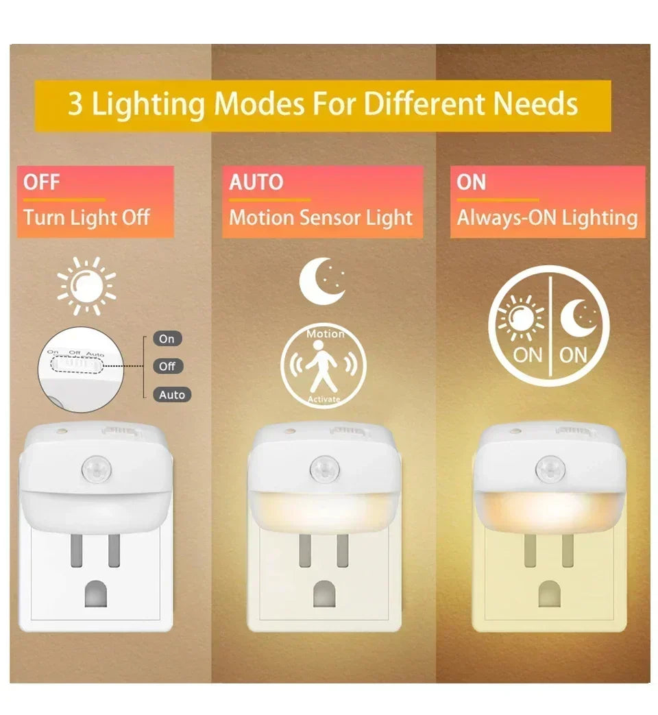 Motion Sensor LED Night Light 3 Color Temperature Plug in PIR Human Induction Lamp Bedroom WC Hallway Stair Emergency Lamp