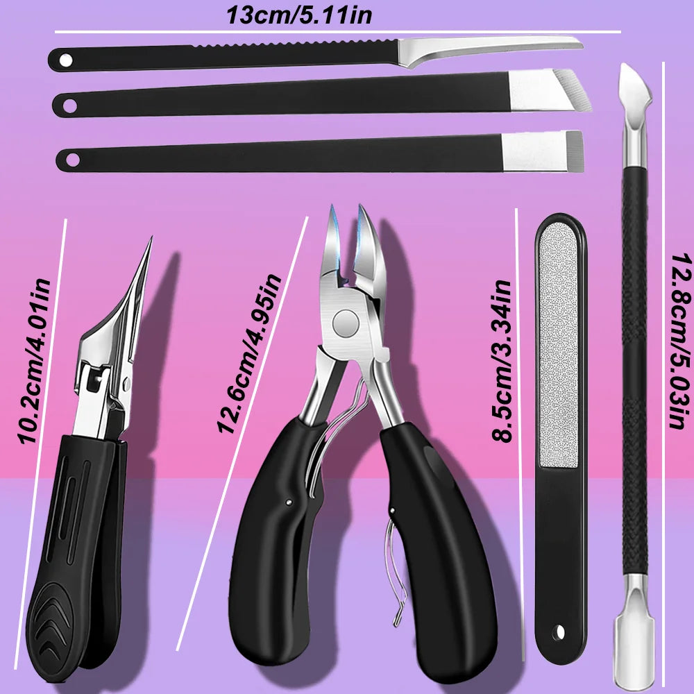 7pcs Professional Stainless Steel Nail Care Set  Foot Care Kit That Includes Nail File, Cuticle Nippers, Suitable for Men, Women