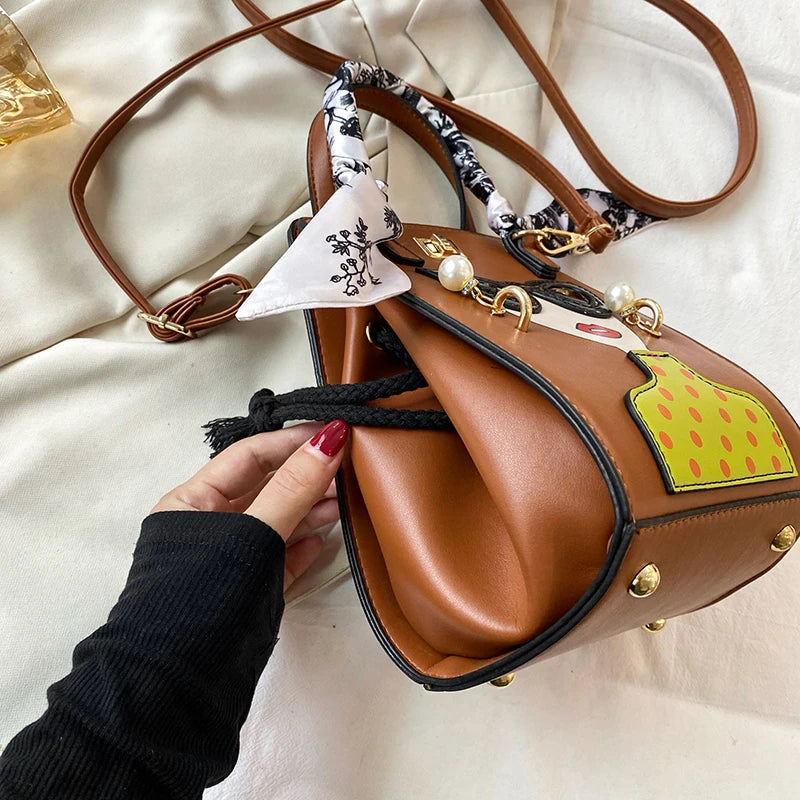 2024 Brand Beauty Glasses Handbags for Women High Quality PU Shoulder Bag Cute Scarf Purses and Crossbody Bag
