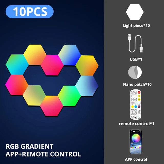 Smart LED RGB Wall Lamp Hexagonal Quantum Night Light - APP & Bluetooth Control Creative Home Decorative Lighting for Room