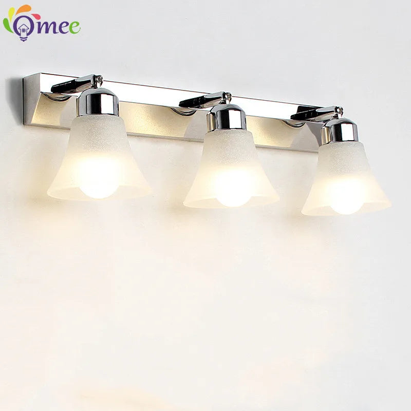 Modern Wall Mirror Light for Bathroom Dressing Room 3/4/5 Lights Silver Wall Lamp Glass Lampshade E27 Indoor Decoration Lighting