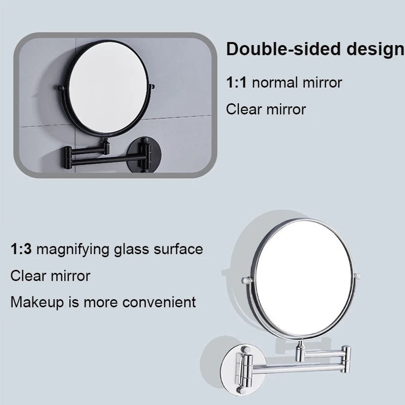 Wall-mounted Bathroom Double-sided Mirror Foldable Bathroom Makeup Mirror Wall Mounted 8 Inch Magnifying Mirror