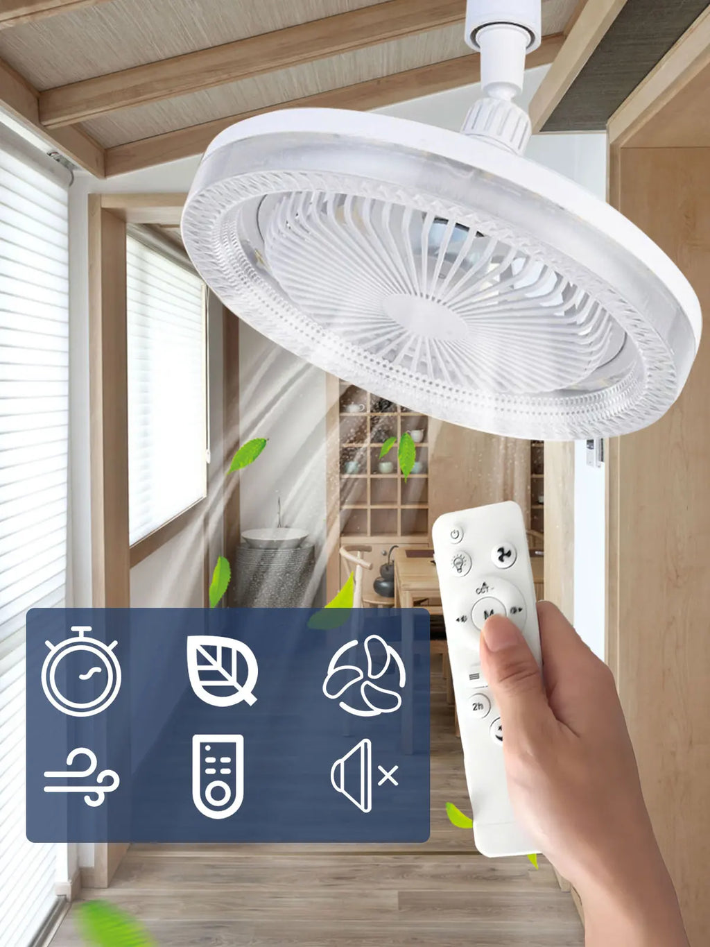 Smart 3 In 1 Ceiling Fan With Remote Control Lighting E27 Conversion Base 85-265v Lighting Base Suitable for Bedroom and Living