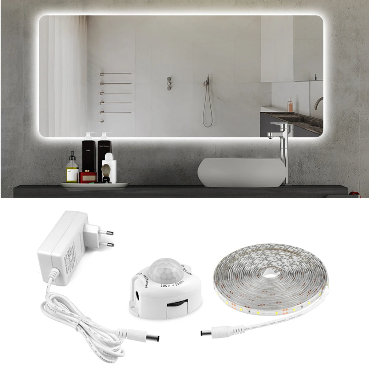 12V Bathroom Mirror Light PIR Motion Sensor LED Strip Light 2835 60led/M Waterproof Smart Night Lamp for Bedroom Bathroom Stair