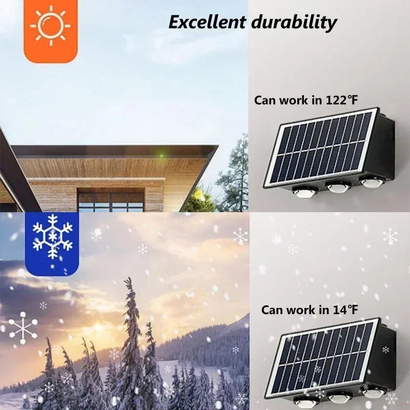 Solar LED Wall Lamp Outdoor Waterproof Porch Lights Upper Lower Spotlight Solar Powered Streetlight for Balcony Courtyard Garden