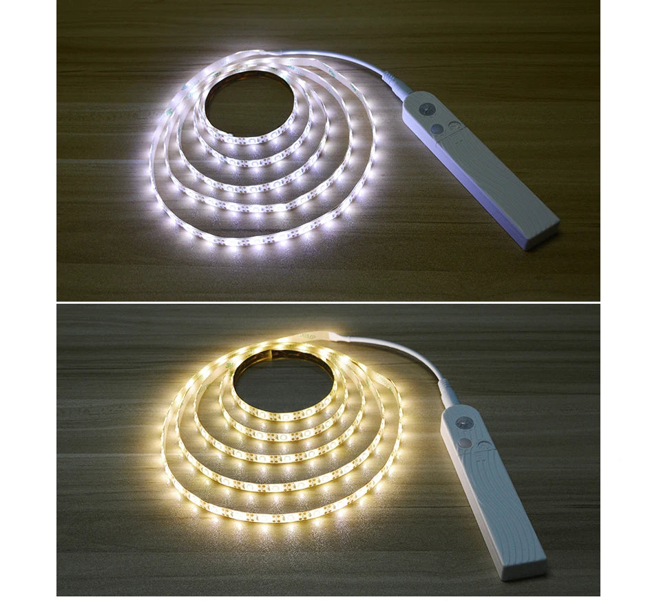 Wireless PIR Motion Sensor LED Strip Light for Cabinet under Bed Stairs Closet - Battery Powered Night Security Smart Lamp