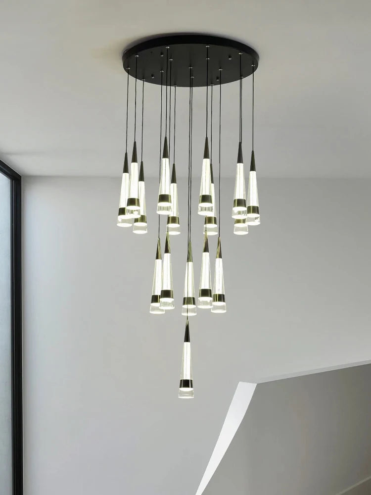 LED Attic Chandelier Villa Indoor Lighting Ceiling Pendant Modern Living Room Decorative Lamp Nordic Glossy Staircase Chandelier