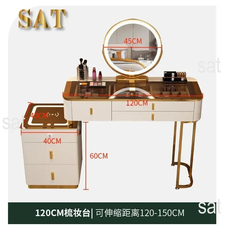 #Smart Bedroom Furniture Modern Simple Multi-functional Solid Wood Dressing Makeup Vanity Table With Wireless Charging