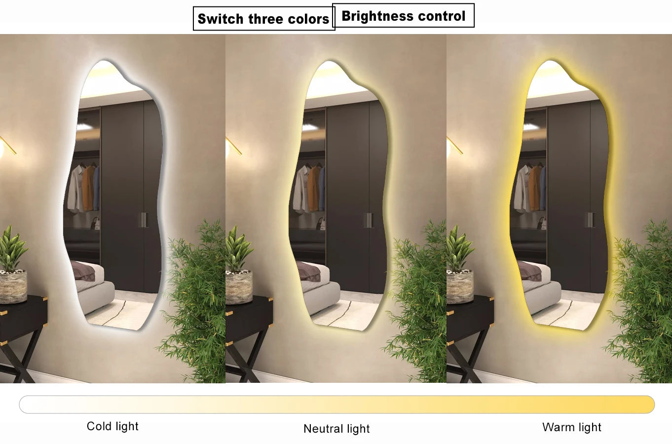 Smart Mirror with LED, Full-length Mirror Wall-mounted or Bracket-mounted, Dressing Mirror Suitable for Clothing Stores, Bedroom