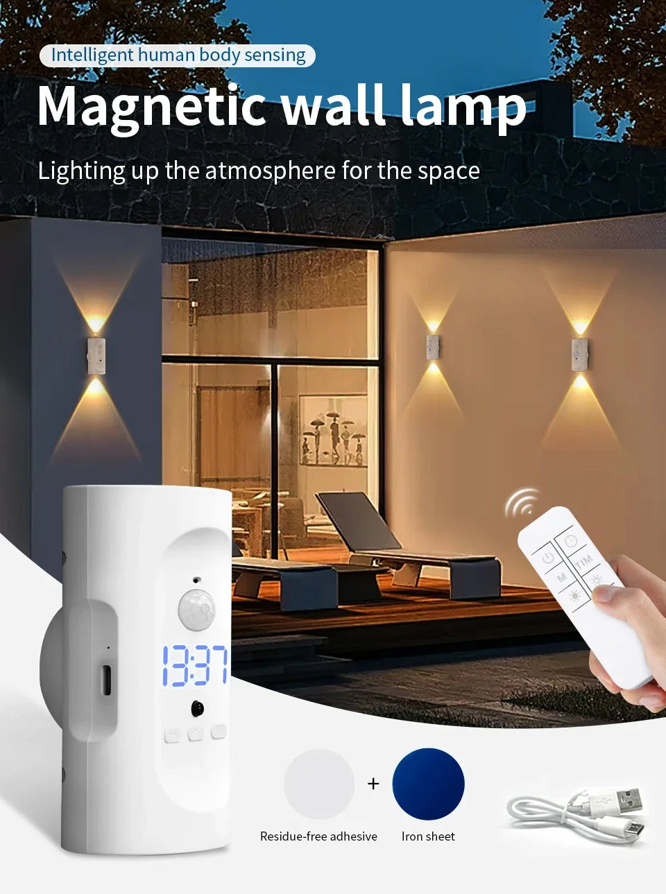 Motion Sensor LED Wall Light 3 Colors Wireless Magnetic Double Head Spotlight For Bedroom Living Room Closet Stairs Lighting