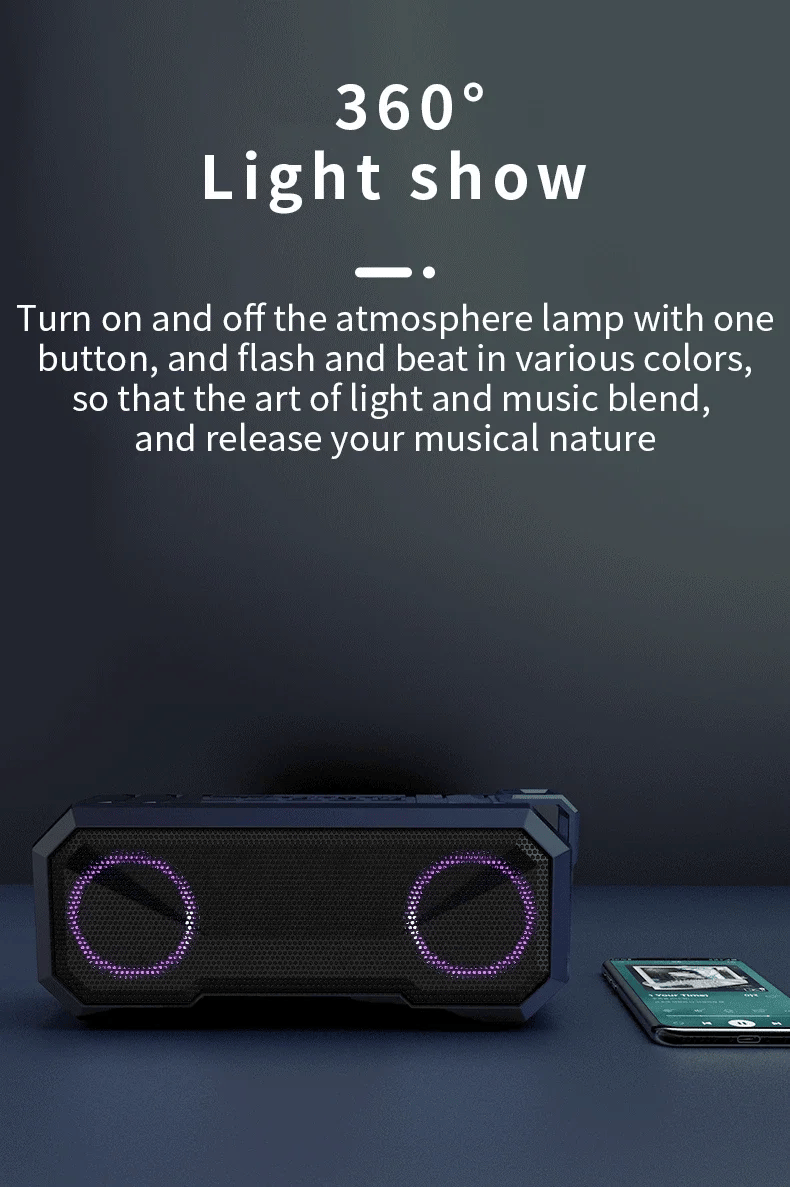 Portable Bluetooth Speaker Wireless TWS Stereo Bass IPX7 Waterproof Loudspeaker FM Radio 12H Playtime
