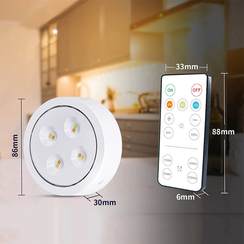 Smart Wireless Remote Control Dimmable Night Light Decorative Kitchen Closet Staircase Lighting 3 Colors 8 LED Puck Light