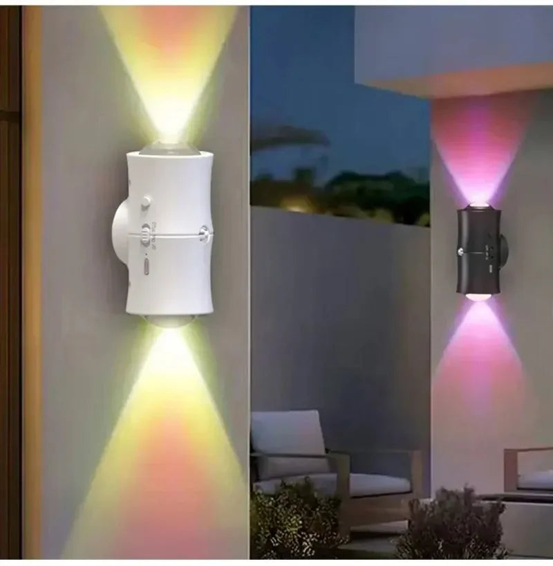 Motion Sensor LED Wall Light Tricolor RGB Rechargeable Double-head Magnetic Spotlight For Bedroom Hallway Stair Ambient Lightin