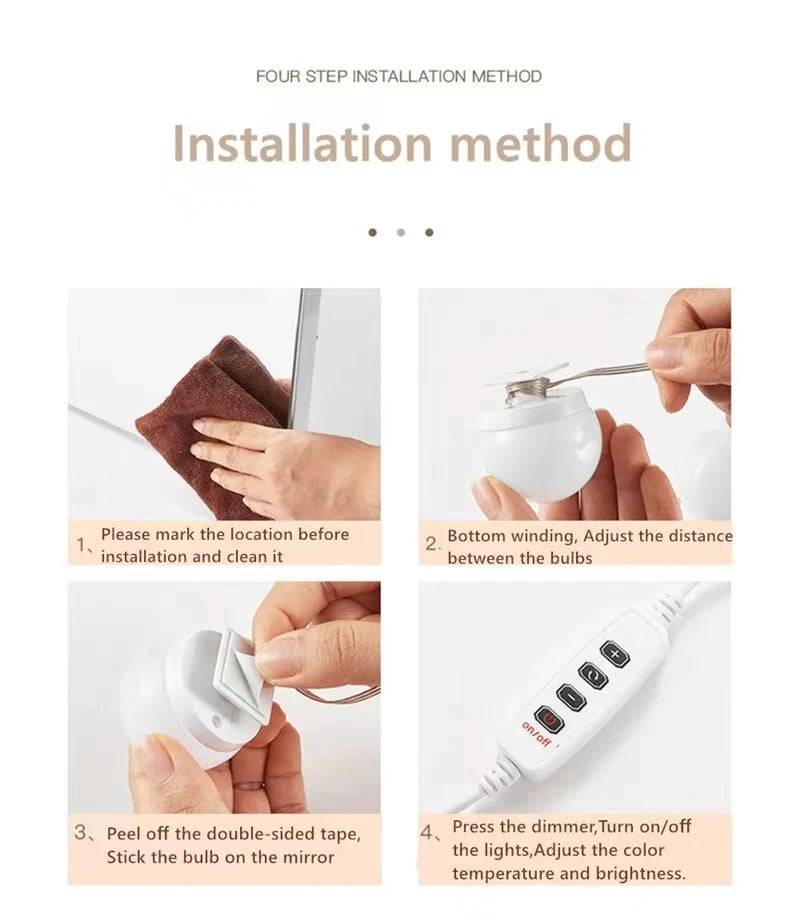 Makeup Mirror LED Light Bulbs Vanity Lights USB 12V Bathroom Dressing Table Lamp Dimmable LED Vanity Light For Mirror Light