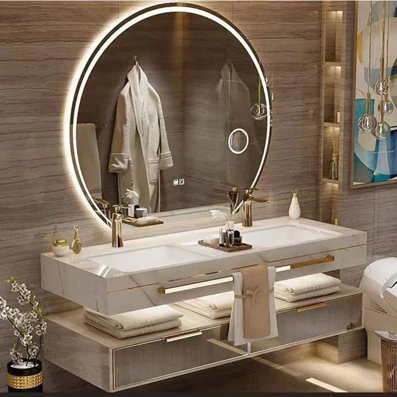 Modern Slate Bathroom Cabinet with Double Washbasin Smart Mirror Ceramic Bathroom Vanity Cabinets Under Sink Bathroom Furniture