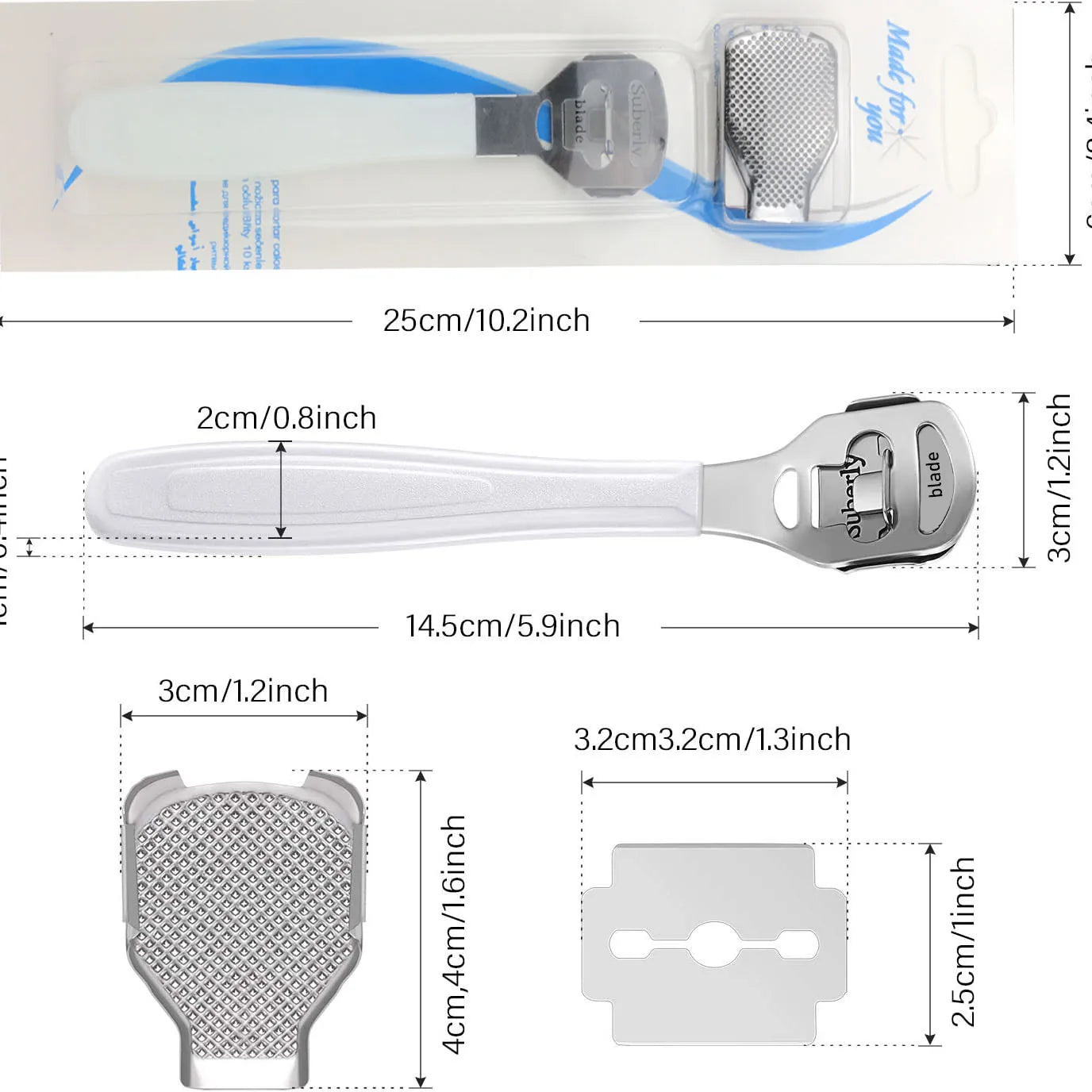 Foot Callus Shaver Heel Hard Skin Remover Hand Feet Pedicure Razor Tool Shavers Stainless Steel Handle 10 Blades Foot Care Tools