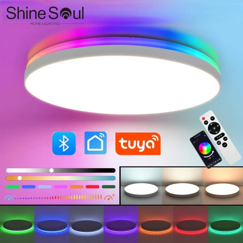 Smart Tuya RGB Ceiling Light with Backlight Bluetooth APP Remote Control Dimming Living Room Bedroom Home Decor Led Ceiling Lamp